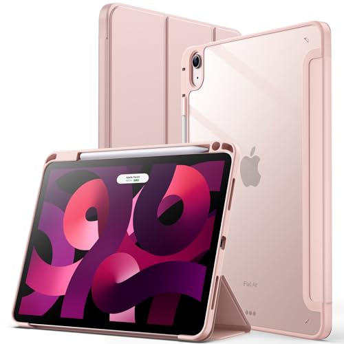JETech Custodia per iPad Air 11 Pollici M3/M2 (2025/2024), iPad Air 5/4 (2022/2020, 5a/4a) con Portapenne, il Involucro Posteriore Trasparente Supporto Cover Sottile per Tablet (Oro Rosa)