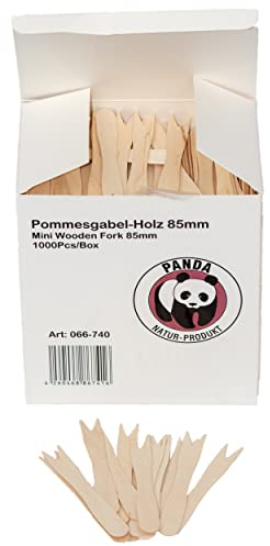 Commerline 1000 Stück Holz Pommesgabeln 85 mm Pommespieker | Pommesgabel Holzbesteck Einweg Pommes Gabeln | Einwegbesteck Einweggabel Holzlgabeln Besteck (1000)