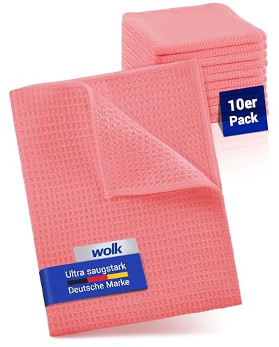 wolk Waffeltücher - Mikrofasertuch mit Waffelstruktur - 10 Stück - Größe: 38 x 38 cm - Farbe: rot - Lappen, Reinigungstücher, Putztücher - Bad, Küche, Gastronomie
