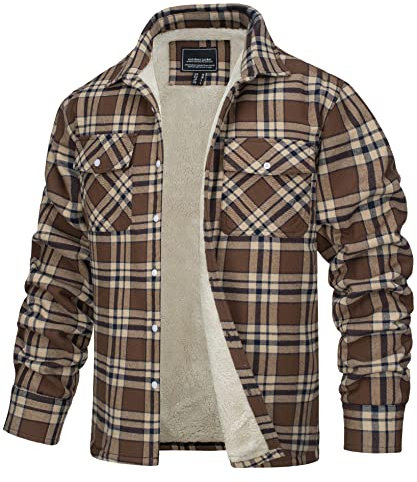 TACVASEN Uomo Camicia Termica in Pile Camicia di Flanella Camicia da Boscaiolo Casual Giacca (S, Marrone)