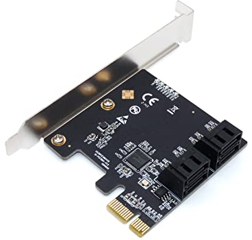 Computer District - Controller-Karte mit 4 Ports SATA III (SATA3) – PCI Express 3.0 x1 / PCIe x1 / PCI-E x1 – Chipsatz ASM1064 – Low und High Profile Winkel + 2 SATA-Kabel