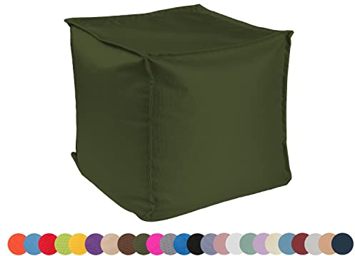 chilly pilley Sitzsack Sitzhocker mit EPS-Perlen Füllung 40x40x40cm Fußhocker Sitz-Pouf für Kinder und Erwachsene (Dunkelgrün)
