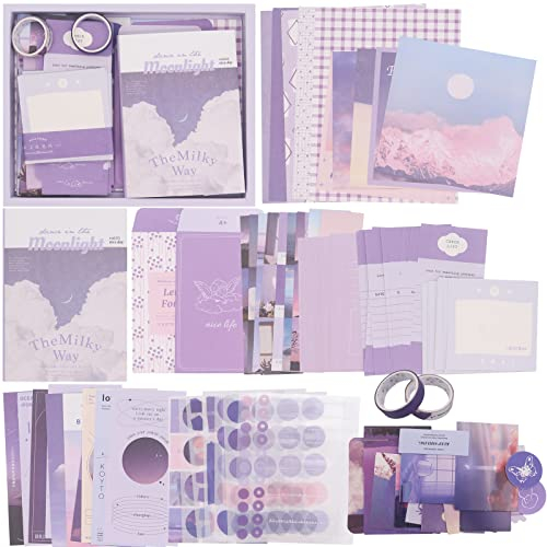 Scrapbooking Supplies Kit, Ästhetische Scrapbook Kit mit A6 Grid Notebook, DIY Journaling Zubehör, Geburtstag Handwerk Geschenk für Teenager Mädchen Kind Frauen (Violett)