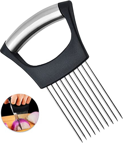 1-Piece Stainless Steel Onion Chopper Tool - Dual-Purpose Slicer Fork & Meat Holder Needle, Kitchen Gadget for Effortless Cutting, Secure Vegetable & Meat Preparation Aid