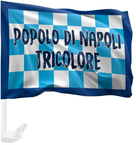 Bandera Popolo de Nápoles 2023 original – Bandera de coche 30 x 45 cm Ajedrez – Gadget Idea regalo fanático fútbol original – Ideas regalos divertidos para fanáticos