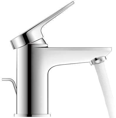 Duravit Wave Waschtischarmatur, Größe S (Auslauf Höhe 77 mm), Wasserhahn Bad mit Zugstangen-Ablaufgarnitur, Armatur Waschbecken, Chrom