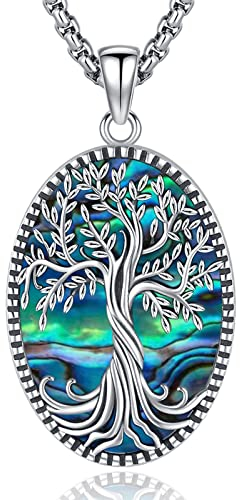 Eusense Baum des Lebens Halsketten für Frauen, 925 Sterling Silber Baum des Lebens Anhänger mit Abalone Shell Schmuck Geschenke für Frauen Mädchen