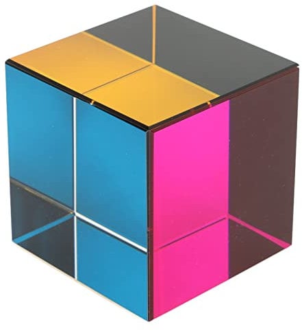 CMY Farbwürfel, Optisches Würfelprisma aus Kristallglas, Mehrfarbiges CMY Würfelspielzeug und Desktop Dekoration, 6 seitiges Würfelglasprisma für Home Office Kinder (60mm)