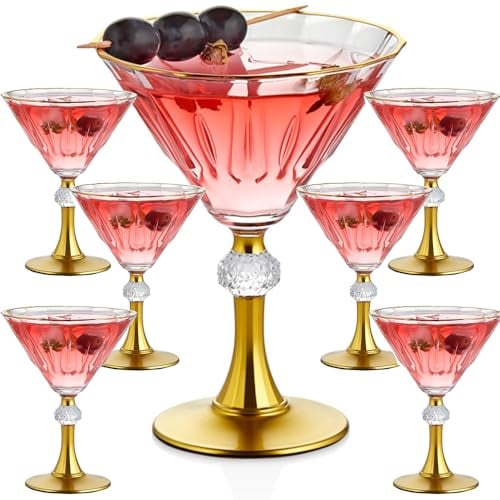 Gold Rim Crystal Martini Glasses Set of 6 8 oz Rimmed, Cocktail Drinking Coupe Glasses Set Glassware, Holiday, Stem, Vintage, Trim, Drinkware, Oversized, Bar, Art Deco
