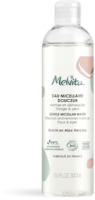 Melvita - Eau Micellaire Démaquillante - Démaquille et nettoie le visage et les yeux - 99% naturelle - Certifiée bio - Formule vegan - Tous types de peaux - Format 300ml