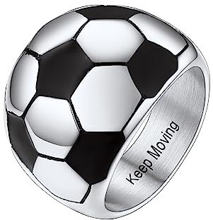 PROSTEEL Herren Edelstahl Ring personalisierter Fußball Statement Ring Ringgröße 67 Fußballliebhaber Sportlicher Modeschumck Accessoire für Männer