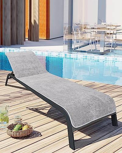 LAYNENBURG Lot de 2 Premium Housse de Protection pour Chaise Longue de Jardin - 100% Coton - Oeko-TEX - Housse de Serviette en éponge - Housse de Chaise Longue avec enveloppe (75x200 cm Gris)