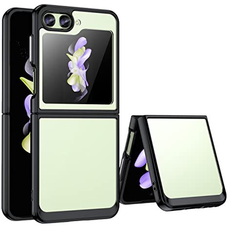 Afikyutu Cover per Samsung Galaxy Z Flip 5, Custodia Protezione con Pannello Posteriore Trasparente, Rigida PC+TPU Bumper Silicone Rugged Case Compatibile con Samsung Galaxy Z Flip 5-Nero