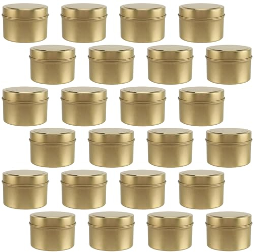HAKZEON Lot de 24 boîtes à bougies dorées de 113,4 g avec couvercles, bocaux à bougies vides en métal pour la fabrication de bougies, projets d'art et d'artisanat