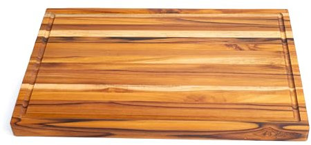 VONHOLZ - Metzgerblock – Schneidebrett aus Teakholz mit Kantenmaserung (48,3 x 30,5 x 3 cm) – Premium-Schneidebrett