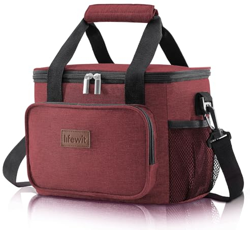 Lifewit Bolsa Termica Porta Alimentos 8.5L(12 Latas), Bolso Comida Trabajo Hombre y Mujer, Lunch Bag para Lonchera, Pequeña Bolsas Nevera Portatil para Playa, Viaje, Work, Burdeos