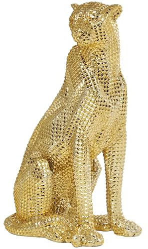 Deco 79 Dekorative Skulptur aus Kunstharz, Leopardenmuster, sitzend, Heimdekoration, Statue mit Diamantfacettenstruktur, Akzentfigur, 22,9 x 33 x 53,3 cm, Gold