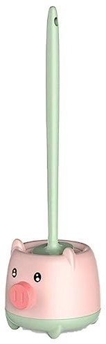 Cartoon-Toilettenbürste süßes Schwein Wandbehang WC-Bürstenhalter-Set Langer Griff Badezimmer-Toilettenbürste