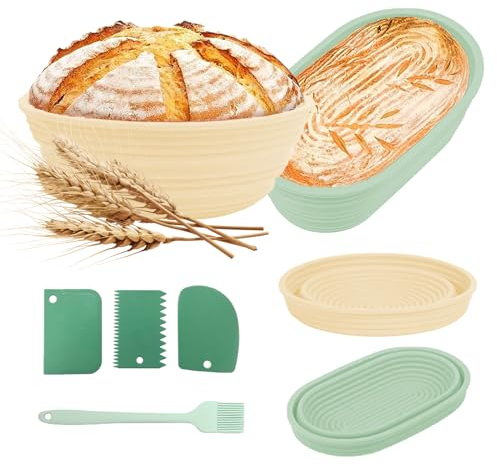 6Pcs Bread Proofing Basket - Oval & Round Banneton Proofing Basket, Silicone Proving Baskets, Foldable Sourdough Starter Kits for Home Bakers (with Dough Scraper, Brush)