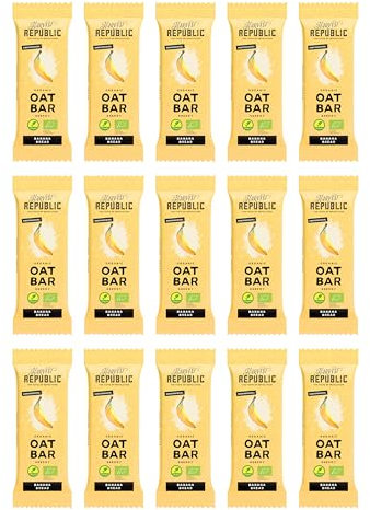HARVEST REPUBLIC Organic Oat Bar Banana Bread | Bio Energie Haferriegel 15 x 60 g | Bananen Müsliriegel mit echten Bananenstücken | Nartürliches Protein | Vegan | Glutenfrei | Natürliche Zutaten