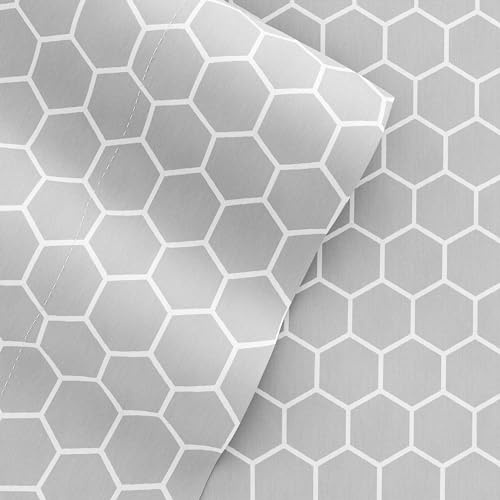 LINENS & HUTCH Sheet Set Patterned Microfiber Ultra Soft Bedding in Honeycomb - Queen Honeycomb Light Gray