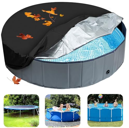 Poolabdeckung Rund,120X31CM Runde Poolabdeckung,Hundepool Abdeckung,Sommer Poolplane,Beständiges Schwimmbadabdeckung,Abdeckung für Pool,Round Pool Cove,Faltbarer UV Pool Abdeckplane