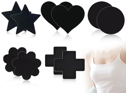 ZoeTekway 40 pièces de Cache-tétons Sexy, Cache-tétons en Satin, Autocollants Autocollants pour tétons, Autocollants pour Cache-tétons, draps jetables, Patchs pour tétons, pour Femme (Noir, 5 Formes)