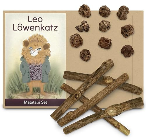 LEO LÖWENKATZ Matatabi Set aus getrockneten Matatabi Früchten (30g) und Matatabi Sticks (5 Stück - auch Katzenminze Stick genannt).