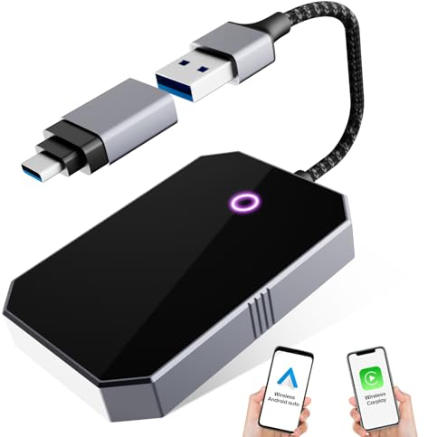 GOQELK Carplay Wireless Adapter 2025, 2 in 1 Android Auto Wireless Adapter Carplay Und Android Auto, UnterstüTzt Online-Update, Plug & Play, Wired Carplay Or Android Auto Zu Wireless-OTA