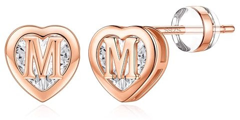 TINGN Buchstaben Ohrringe Mädchen - Herz Ohrstecker Rosegold für Kinder Ohrstecker Rosegold Ohrringe Stecker Kinder Damen Teenager Geschenke für Mädchen Buchstaben