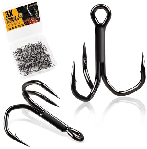 Dovesun Fishing Treble Hooks 3X Strong Professional V Triple Fishing Hooks for Sea and Freshwater 50PCS Size #8#6#4#2