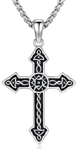 Kreuz Kette für Herren 925 Sterling Silber Keltisches Kreuz Anhänger Halskette Keltisches Knoten Amulett Schmuck für Herren Damen