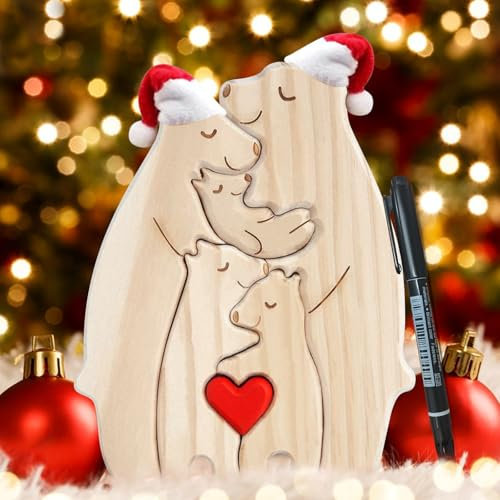 LETTERASHQP Bärenfamilie Holzkunst Personalisiertes Holzkunstpuzzle Weihnachten Deko Desktop Ornament Home Tischdekoration Familie Andenken Geschenke für Weihnacht