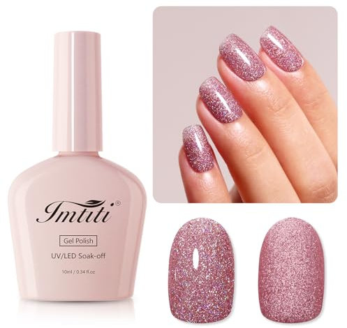 Imtiti Smalto UV glitterato, 10 ml, colore oro rosa, glitter UV, smalto per unghie soak off, LED, smalto per unghie, autunno, inverno, fai da te, per manicure, salone in gel