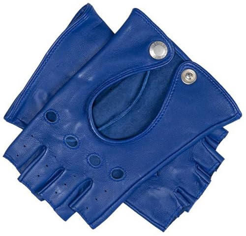 Dents Womens Paris Hairsheep Leather Half Finger Driving Gloves - Marine Blue - Small