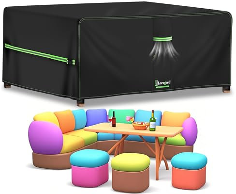 Lorugred Outdoor Garden Furniture Covers Waterproof,Patio Rattan Furniture Cover 250X180X90cm,420D Oxford Fabric Patio Table and Chair Cover with Air Vent,Windproof&Anti-UV Rectangle Sofa Covers