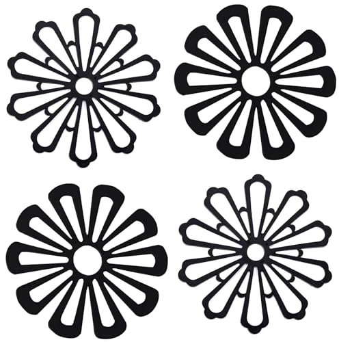 4pcs Trivets, Silicone Trivets for Hot Pans, Hot Pan Stand, Trivets for Kitchen Worktops, Silicone Trivet Mat, Pan Protectors for Stacking, Durable and Non Slip Countertop Tools (black)