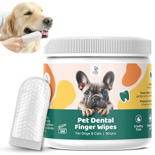ITSY Pets Dental Finger Wipes – Fresh Breath & Plaque Removal for Dogs & Cats – Vegan, Cruelty-Free, & pH Balanced – 50 Wipes