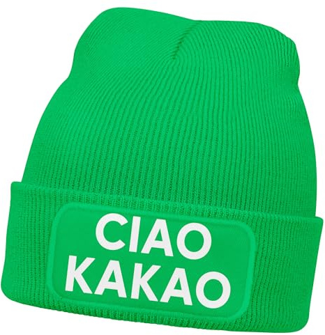 MoonWorks® Damen Beanie mit Patch Strickmütze mit Spruch Wortspiel Moin Giorno Lustig Damenmütze
