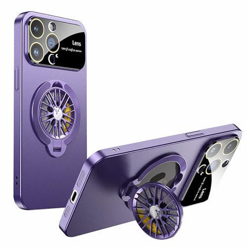 LYLXSF Magnetic Case for iPhone 15 Pro Max/15 Pro/15 Plus/15, Window Glass Lens Protection, 360° Rotating Gyroscope Ring Stand Mobile Phone Case (Colour: Purple Purple, Size: 15Plus)