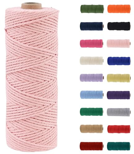 Makramee Garn 3mm, Makramee Garn Hellrosa, Makramee Baumwollgarn 3mmx100m, Baumwollkordel Natur, Baumwoll Bastelschnur für Basteln Stricken Boho Deko DIY Handwerk Wandbehang Wohnzimmer Balkon