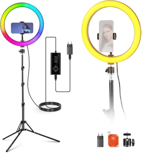 NEEWER RH12C 12 Ringlicht mit Stativ Kompatibel mit iPhone, 24W LED RGB Ring Light mit Handyhalter für Selfie Studiofotografie, Videoaufnahmen, Make up, Lash Streaming, 2500-10000K CRI95+