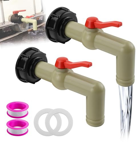 TYBYBB IBC - Grifo de salida de 2 piezas IBC para depósito de agua IBC, válvula de bola de 1 pulgada, adaptador IBC S60 x 6, rosca gruesa, grifo para depósito de agua IBC de 1000 L, 32 mm (DN40/50)