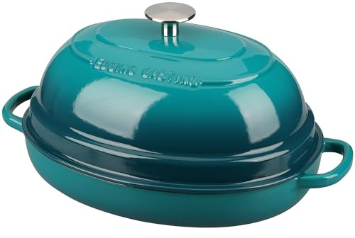 EDGING CASTING Emaillierter ovaler Dutch Oven Topf aus Gusseisen mit Deckel, Brot Dutch Oven für Sauerteigbrot Backen, 6QT, Darkcyan
