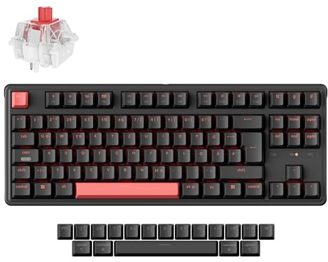 Keychron C3 Pro QMK/VIA Trådbundet Mekaniskt Tangentbord, Programmerbart, DE-ISO TKL Layout 87 Tangenter Röd LED Backlit för Mac/Windows/Linux (Roter Schalter)
