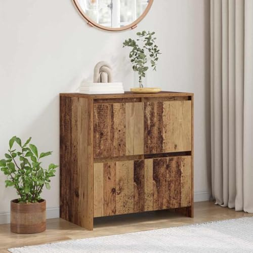 HETFTJN Sideboard 70x41x75 cm Altholz Holzwerkstoff mit 4 Türen Rustikaler Landhausstil Stauraum für Küche Wohnzimmer Flur