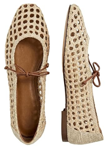 DBQGRDZ Women Woven Mesh Ballet Flats Raffia Lace up Ballerina Mary Jane Flats Fashion Casual Slip on Shoes