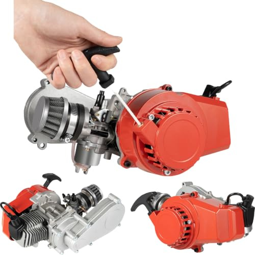 2-Takt 49CC Pocket Bike Motor, 3,5PS Mini ATV Quad Mini Dirt Bike Aluminum Hub Motor mit Getriebe Vergaser, Seilzugstart Einzelzylinder Luftkühlung für Pocket Bike Dirt Bike ATV Roller