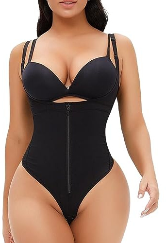 KKXXYQFC Bodysuit für Damen, Bauchkontrolle, Reißverschluss, offene Brust, Tanga, Shapewear, Body-Shampoo-Overall