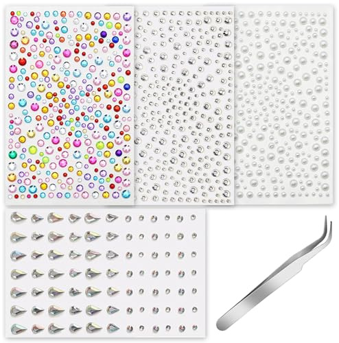 1059Pcs SelfAdhesive Face Gems with Tweezers Face Jewels Stickers for Makeup Festival Hair Gems Eye Nail Body Decoration Pearl Stickers Diamante Gems for Crafts Party Halloween Christmas